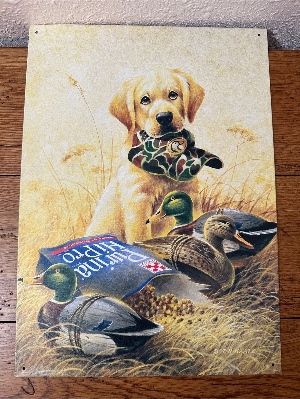 Labrador puppy and Ducks Metal Sign artwork by L.R. KAATZ Vintage